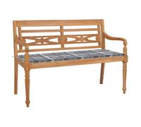 Vidaxl banco batavia madera maciza teca y cojín a cuadros gris 120 cm