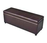 vidaXL Banco Baúl Acolchado Madera Tela PVC Marrón Banquito Cofre de Pasillo