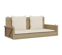 vidaXL Banco colgante con cojín, columpio colgante con anillos de fijación, banco balancín para exterior, columpio de jardín, moderno, beige polirratán