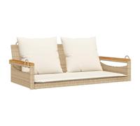 vidaXL Banco Columpio con Cojines ratán sintético Beige 109x62x40 cm, Silla Colgante, Asiento Columpio, Silla Colgante de ratán, Silla Hamaca