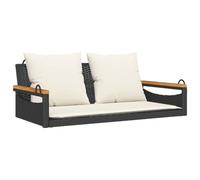 vidaXL Banco Columpio con Cojines ratán sintético Negro 109x62x40 cm, Silla Colgante, Asiento Columpio, Silla Colgante de ratán, Silla Hamaca
