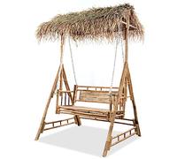 vidaXL Banco Columpio de 2 plazas con Hojas de Palmera y bambú 202 cm