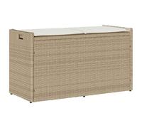 vidaXL Banco de almacenaje con cojín Beige 100 cm ratán sintético, Banco de Almacenamiento de jardín, Banco de Almacenamiento Exterior, Banco Exterior con Almacenamiento