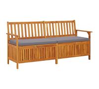vidaXL Banco de Almacenaje con Cojín Contenedor Otomana Taburete Asiento Butaca Baúl Cofre Patio Muebles Madera Maciza de Acacia 170 cm