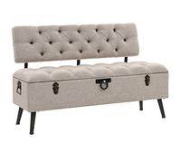 vidaXL Banco de Almacenaje con Respaldo Contenedor Otomana Taburete Asiento Baúl Cofre Entrada Pasillo Dormitorio Habitación Muebles Tela Crema 110 cm