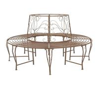 vidaXL Banco de árbol 8-Número Asientos Ø 160 x 89 cm Acero Marrón Antiguo Redondo, Banco elegante para exteriores, Acero resistente a la intemperie, Muebles de jardín modernos para terraza y patio