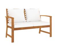 Banco de jardín 120 cm con cojines crema madera acacia maciza