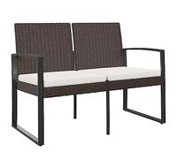 vidaXL Banco de jardín 2 plazas con Cojines PP Aspecto de ratán marrón