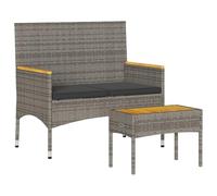 vidaXL Banco de jardín 2 plazas con Cojines y Mesa ratán PE Gris, Banco de Exterior, Banco de Parque, sofá de Dos plazas de jardín