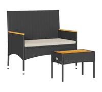 vidaXL Banco de jardín 2 plazas con cojines y mesa ratán PE Negro, exterior, parque, sofá de dos plazas