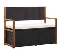 vidaXL Banco de Jardín con Almacenaje Asiento de Patio Alamcenamiento Ratán Negro Madera Maciza de Acacia