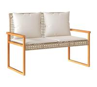 vidaXL Banco de jardín con cojín Beige Mezcla ratán sintético Acacia, Banco de Exterior, Banco de Parque, sofá de Dos plazas de jardín