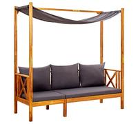 vidaXL Banco de jardín con toldo – madera maciza de acacia para terraza, patio y balcón