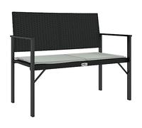 vidaXL Banco de Jardín de 2 Plazas con Cojín, Banqueta Exterior con Resplado, Banco de Parque, Mueble de Patio, Estilo Moderno, Ratán Sintético Negro