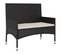 vidaXL Banco de jardín de 2 plazas con Cojines ratán sintético Negro, Banco, Banco de Patio, Muebles de jardín, banca, Muebles de Exterior