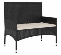 vidaXL Banco de jardín de 2 plazas con Cojines ratán sintético Negro, Banco, Banco de Patio, Muebles de jardín, banca, Muebles de Exterior