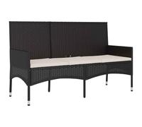 vidaXL Banco de jardín de 3 plazas con Cojines ratán sintético Negro, Banco, Banco de Patio, Muebles de jardín, banca, Muebles de Exterior