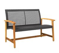 vidaXL Banco de jardín Madera de Acacia y ratán PE Negro 112 cm