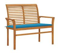 Vidaxl banco de jardín madera maciza de teca con cojín azul 112 cm