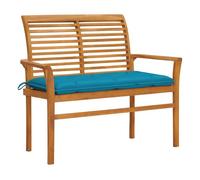 Vidaxl banco de jardín madera maciza de teca y cojín azul claro 112 cm