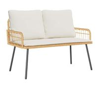 vidaXL Sofá Moderno de Ratán de Dos Plazas Muebles de Exterior Resistente a los Rayos UV Banco Acolchonado Diseño Cool en Marrón y Crema para Balcones y Patios
