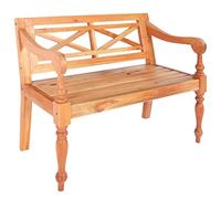 vidaXL Banco de madera de caoba maciza, apoyabrazos de banco de Batavia, rústico, resistente, versátil, para el hogar, oficina, cocina, comedor, 38.6 pulgadas, marrón claro