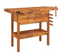vidaXL Banco de Trabajo con Estante Mesa de Trabajo Organizador para Taller de Madera con Almacenaje Cajones y Tornillos Banco Acacia 124x52x83 cm
