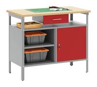 vidaXL Banco de Trabajo con cajón Rojo y Gris 100 x 55 x 85 cm | Tiene mucho espacio para todo tipo de tareas, Se mantiene estable en cualquier superficie irregular sin problemas,
