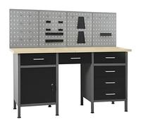 vidaXL Banco de trabajo con 4 paneles de pared para garaje, superficie grande y estable