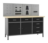 vidaXL Banco de Trabajo con Cuatro Paneles de Pared Herramientas Garaje Taller Almacenamiento Plataforma Reparación Cajones Accesorios