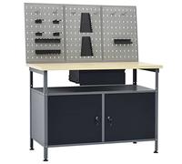 vidaXL Banco de trabajo con tres paneles de pared, superficie grande y plataforma estable
