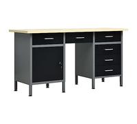 vidaXL Banco de Trabajo Garaje Herramientas de Trabajo Mesa Estación Superficie Grande Plataforma Estable de Acero Negro 160x60x85 cm