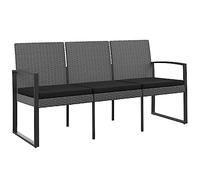 vidaXL Banco jardín 3 plazas Cojines PP Aspecto de ratán Gris Oscuro
