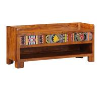 vidaXL Banco de entrada rústico con cojín y espacio de almacenamiento de madera sheesham sólida elegante solución de asiento para pasillo sala de estar muebles de madera pulida soluciones decorativas