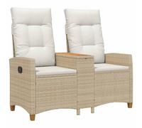 vidaXL Banco reclinable con Mesa Beige y Crema 126 x 65 x 112 cm, Sillón reclinable de ratán Ajustable, Moderno para el Aire Libre, cómodo y con cojín Resistente al Clima