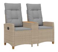 vidaXL Banco reclinable con Mesa Beige y Gris Claro 126 x 65 x 112 cm, Sillón reclinable de ratán Ajustable, Moderno para el Aire Libre, cómodo y con cojín Resistente al Clima