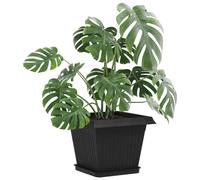vidaXL Bandeja Cuadrada para Flores 24 pcs Negro 21 x 21 x 2 cm, Balcón, Cuadrado, Moderno, Duradero, Ligero, para Vida al Aire Libre, Fácil de Ensamblar, Resistente a la Intemperie, Diseño Elegante