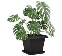 vidaXL Bandeja Cuadrada para Flores 24 pcs Negro 32 x 32 x 2,5 cm, Balcón, Cuadrado, Moderno, Duradero, Ligero, para Vida al Aire Libre, Fácil de Ensamblar, Resistente a la Intemperie, Diseño Elegante