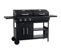 vidaXL Barbacoa Combinada de Gas y Carbón BBQ Parrilla Cocina Portátil con Fuego y Hornilla Grill con 3 Fogones con Mesitas de Acero Color Negro