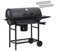 vidaXL Barbacoa de barril con ruedas y estantes 3 piezas 115 x 85 x 95 cm metal moderno barbacoa exterior barbacoa portátil de acero inoxidable resistente a la intemperie con ruedas para jardín