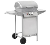 Vidaxl Barbacoa Portátil De Gas Con 2 Zonas Plateada Acero Inoxidable