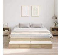 vidaXL Base de Cama de Roble de Sonoma 200X200 cm Madera Elaborada Amplios Cajones Diseño Moderno Montaje Rápido Muebles de Dormitorio Interior Acabado Texturizado Resistente Durable