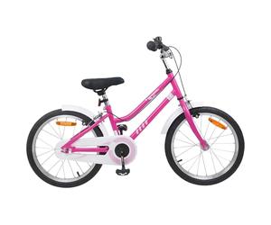 vidaXL Bicicleta infantil de 18 pulgadas para 5-7 años de edad, rosa y blanco, esperando aventuras, accesorios clásicos de bicicleta para niños, experiencia para jóvenes ciclistas, diversión al aire