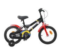 vidaXL Bicicleta para Niños 16 Pulgadas para 4-6 Años Negro Rojo, Bicicleta para Niños Clásica, Bicicleta Segura, Marco de Acero, Sillín Ajustable, Sistema de Freno Simple