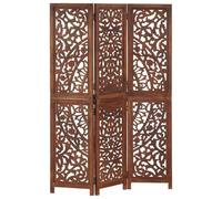 vidaXL Biombo 3 Paneles Tallado a Mano Divisor Pantalla Separador Dormitorio Salón Oficina Despacho Sala de Estar Decoración Marrón Madera Mango