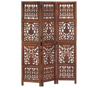 vidaXL Biombo 3 Paneles Tallado Mano Divisor Pantalla Separador Dormitorio Salón Oficina Despacho Sala de Estar Decoración Marrón Madera Mango