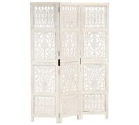 vidaXL Biombo 3 paneles tallado a mano madera mango blanco 120x165 cm