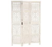 vidaXL Biombo 3 paneles tallado a mano madera mango blanco 120x165 cm