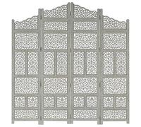 vidaXL Biombo 4 Paneles Tallado a Mano Divisor Pantalla Separador Dormitorio Salón Oficina Despacho Sala de Estar Decoración Gris Madera Mango