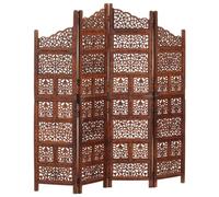 vidaXL Biombo 4 Paneles Tallado a Mano Divisor Pantalla Separador Dormitorio Salón Oficina Despacho Sala de Estar Decoración Marrón Madera Mango